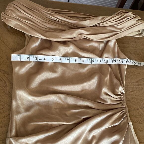 David's Bridal Bronze Off Shoulder Maxi Dress Size 6 - Picture 9 of 12